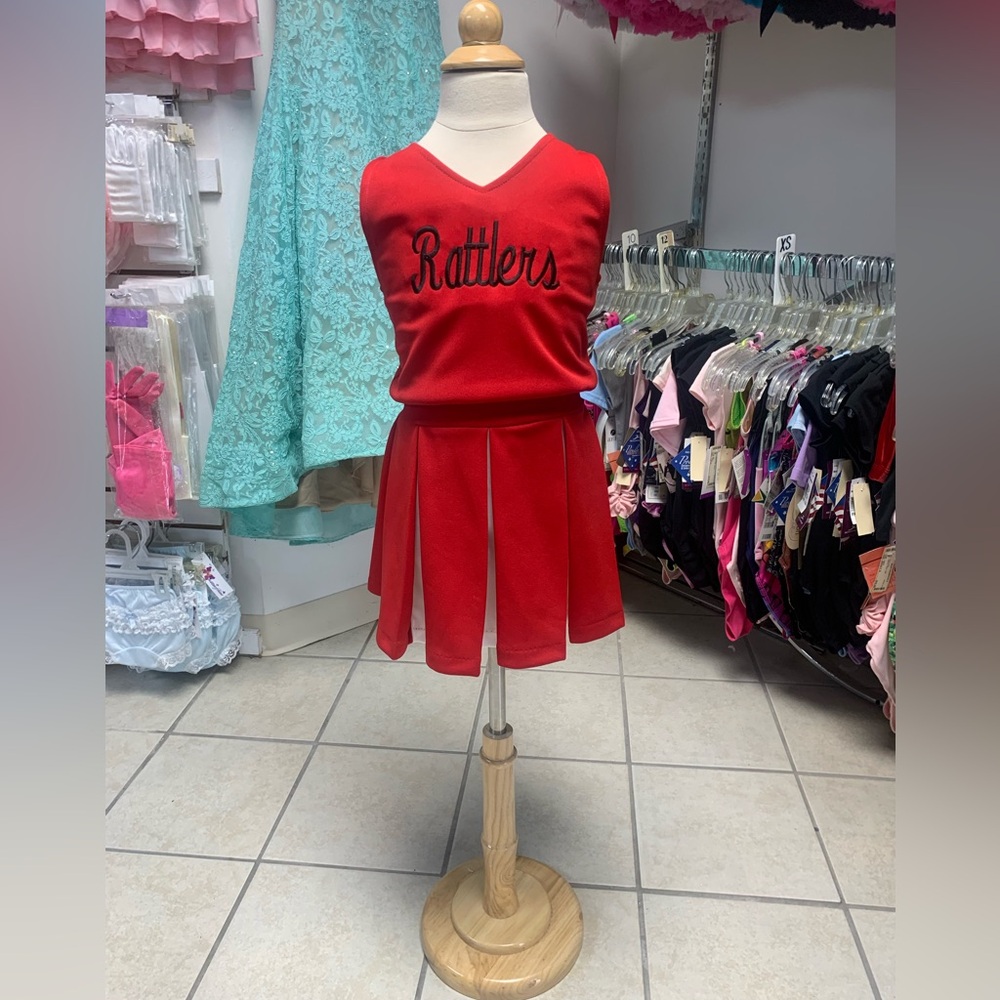 Kids Size 2T, 6, 8 or 12 Rattlers Red Cheerleader 1 Pc Uniform Jumper Dress NWT